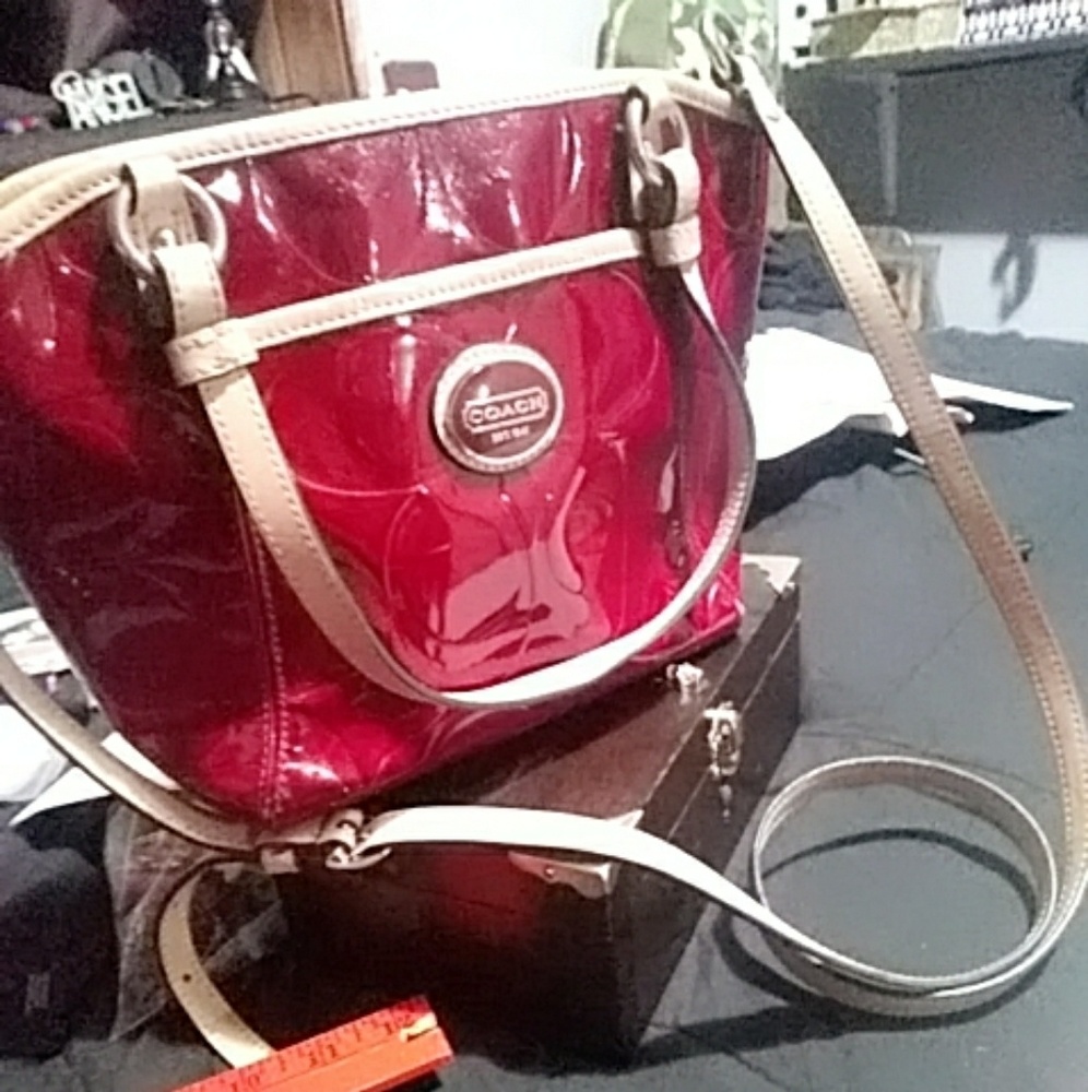 Shiny Red Coach Crossbody